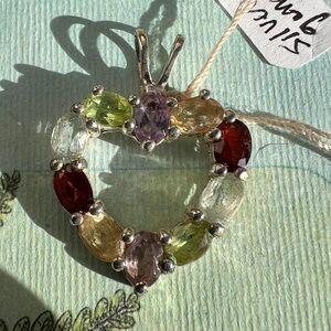 Multicolor Silver Gemstone Heart Pendant